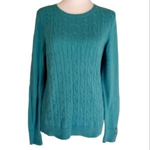 Talbot's Teal Cable Knit Lambs Wool Blend Fisherman Style Sweater Size Medium